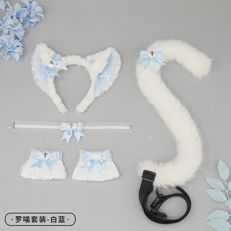 Cosplay Cat Ear Headband Cat Tail Accessories Handmade Cute Cat Girl Beast Ear Hair Accessories Beast Tail Accessories Set