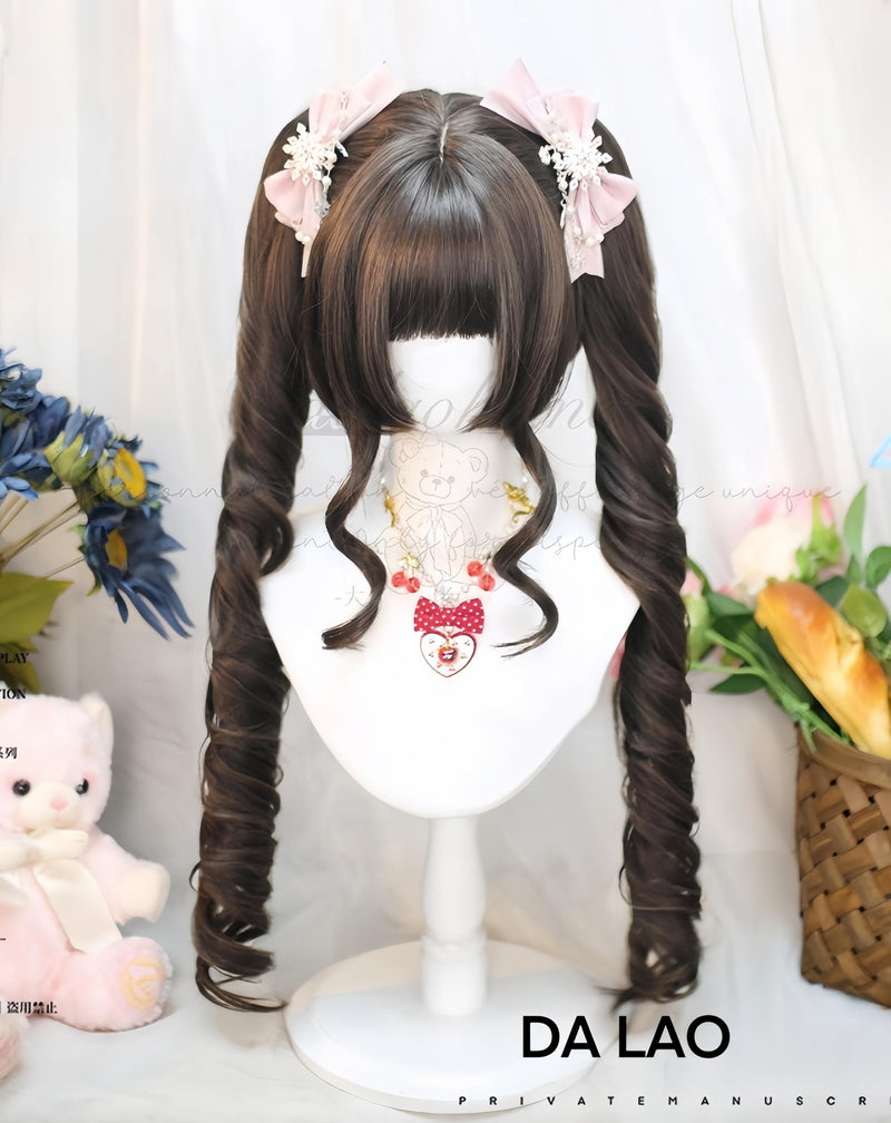 Dalao Home - Daily Lolita Wig with Roman Roll - Twins Tails Multi Color Wig