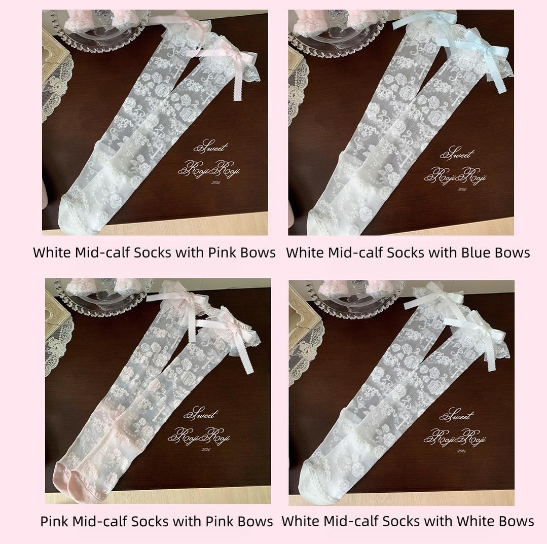 Roji Roji - Summer Sweet Lolita Rose Jacquard - Bow Socks Socks