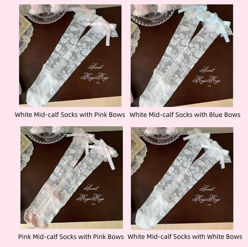Roji Roji - Summer Sweet Lolita Rose Jacquard - Bow Socks Socks