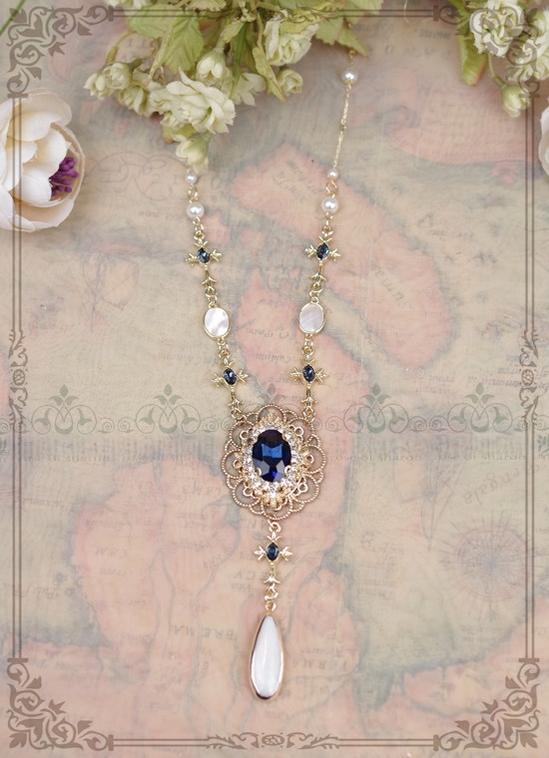 Rose of Sharon - Classic Lolita Necklace & Earrings - Artificial Pearl Rhinestone Earrings