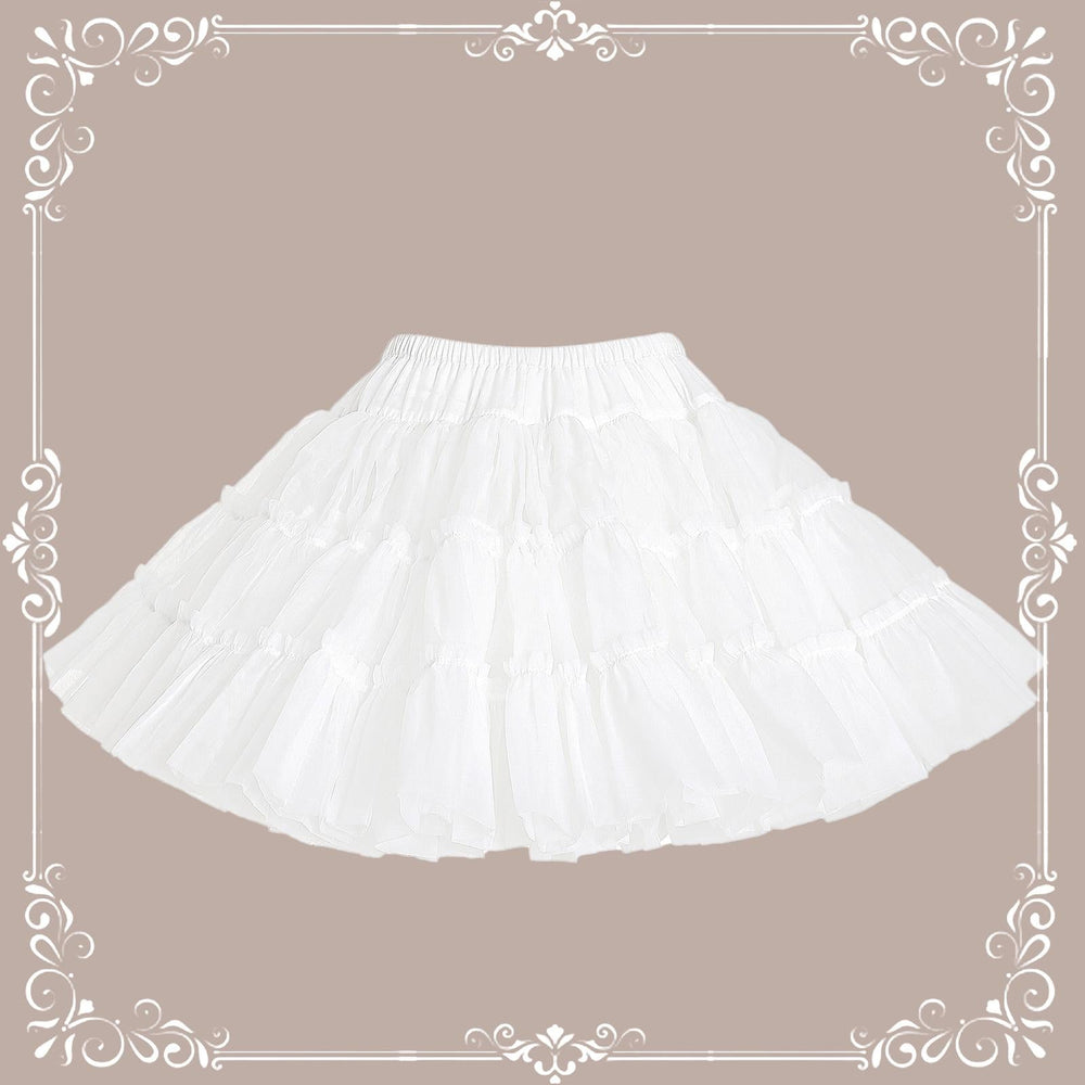 White extreme-puffy Lolita petticoat with tiered ruffles in a decorative frame