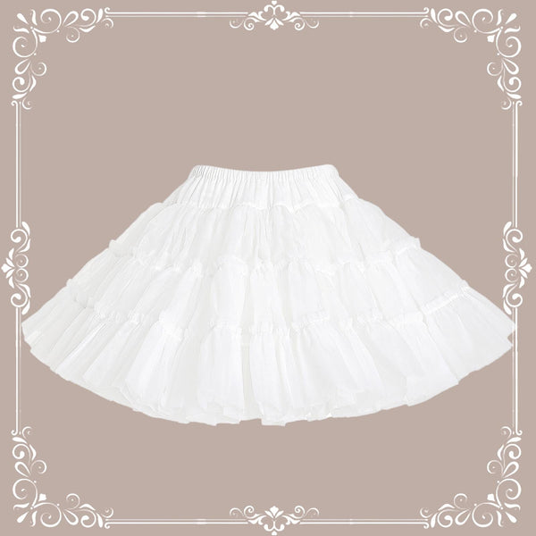 White extreme-puffy Lolita petticoat with tiered ruffles in a decorative frame