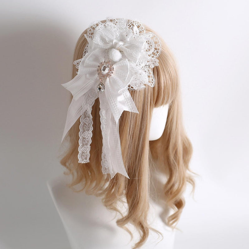 Sweet Lolita Headdress, Lace & Bow 2-in-1 Hanamaru Brooch (with fixed clip and pin)