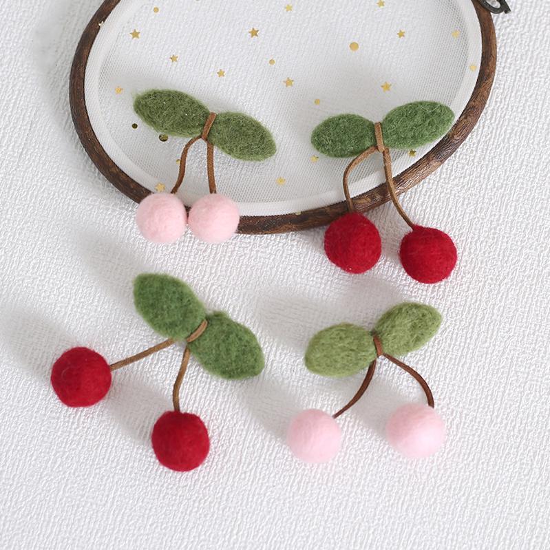 Xiaogui - Handmade Kawaii Wool Felt Cherry - Clips Headwear