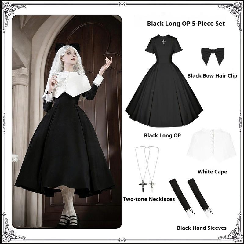 Nihil - Gothic Nun Lolita OP Dress, Irregular Hem Cape (L M S) 44717:820544