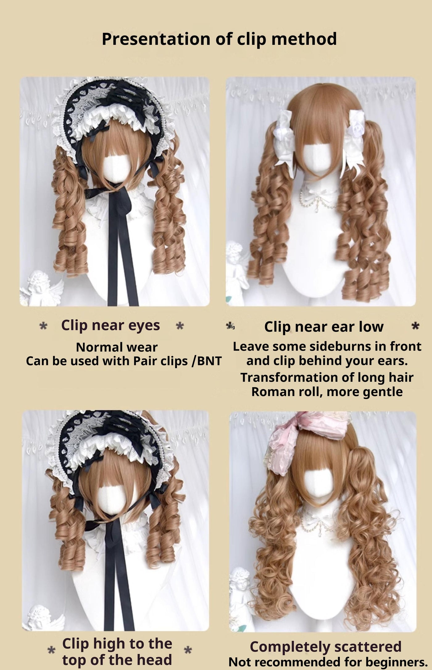 Sinwavy - Vintage Lolita Wig Double Ponytail - Roman Roll Hair Wig