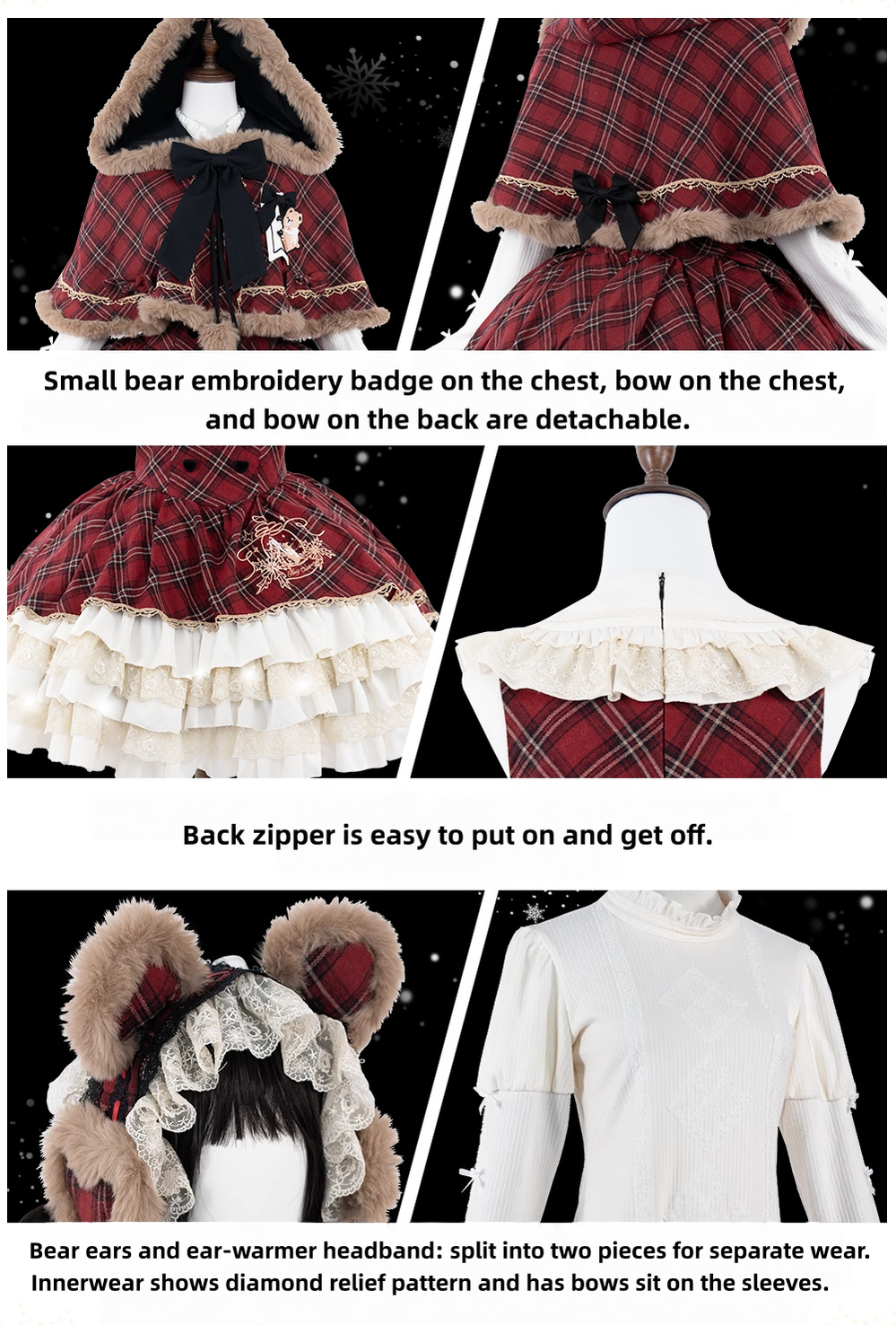 OCELOT - Kurikuma Cocoa - Christmas Plaid Lolita JSK, Hooded Cape
