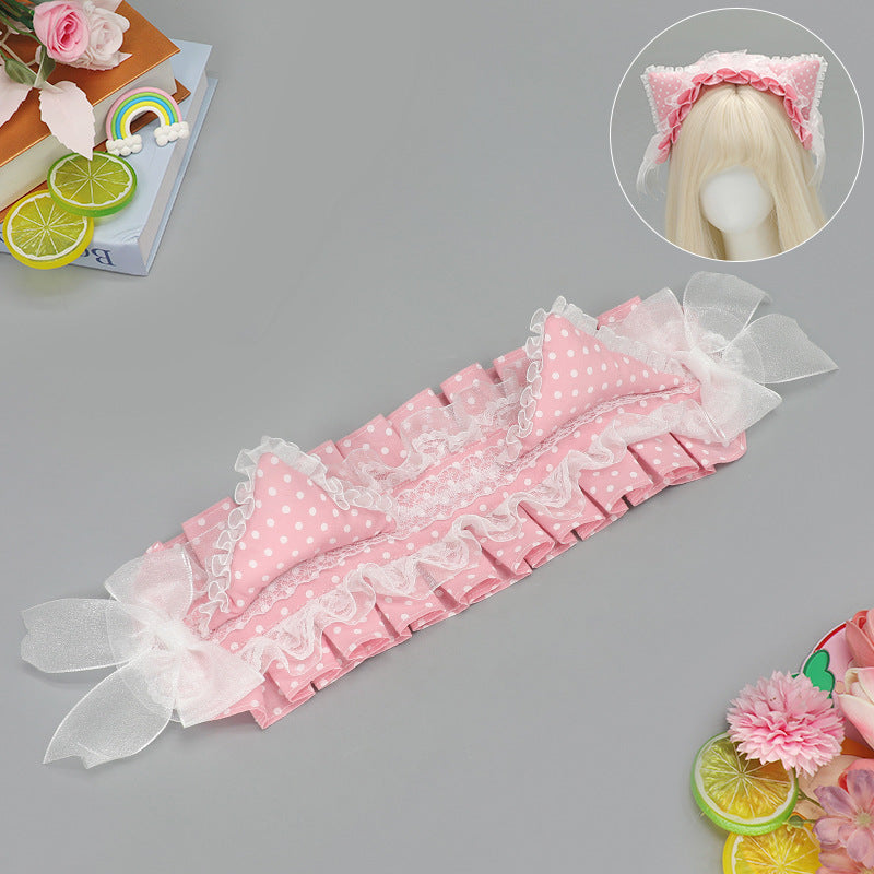Harajuku Style Y2K Cat Ear Headband - Millennial Polka Dot Dopamine Accessory