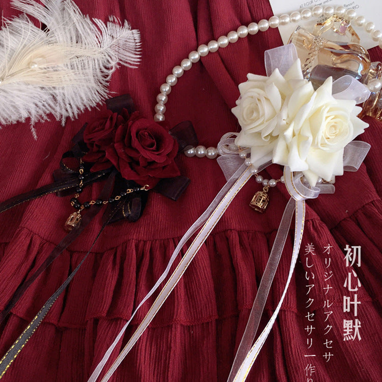 Lolita Gothic Wedding KC Hair Clip Lace Rose Bow Halloween Hair Accessory