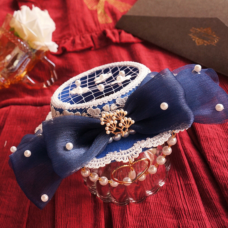 Christmas Girl Hair Accessories Mesh Flat Hat Tea Party Small Hat Hanfu Hair Accessories Han-Yang Eclectic Headwear Lolita
