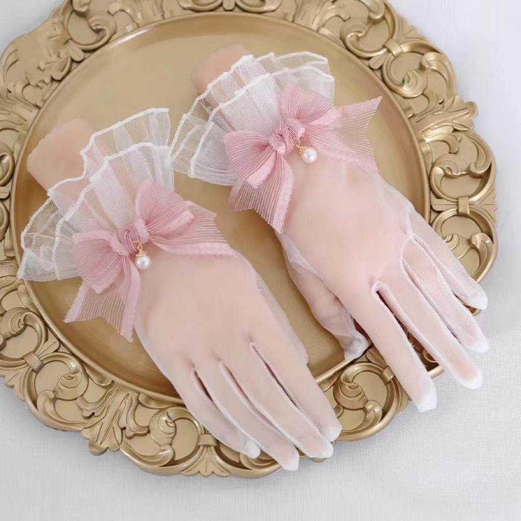 Xiaogui - Elegant Lolita Bow Gloves Retro - Lolita Lace Glove Hand Accessory