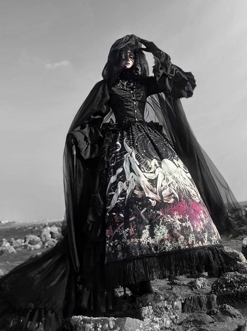 Caged Bird Hotel - Reborn Ancient God - Gothic Lolita Shirt and Skirt Set with Hanging Chains - product detail 6