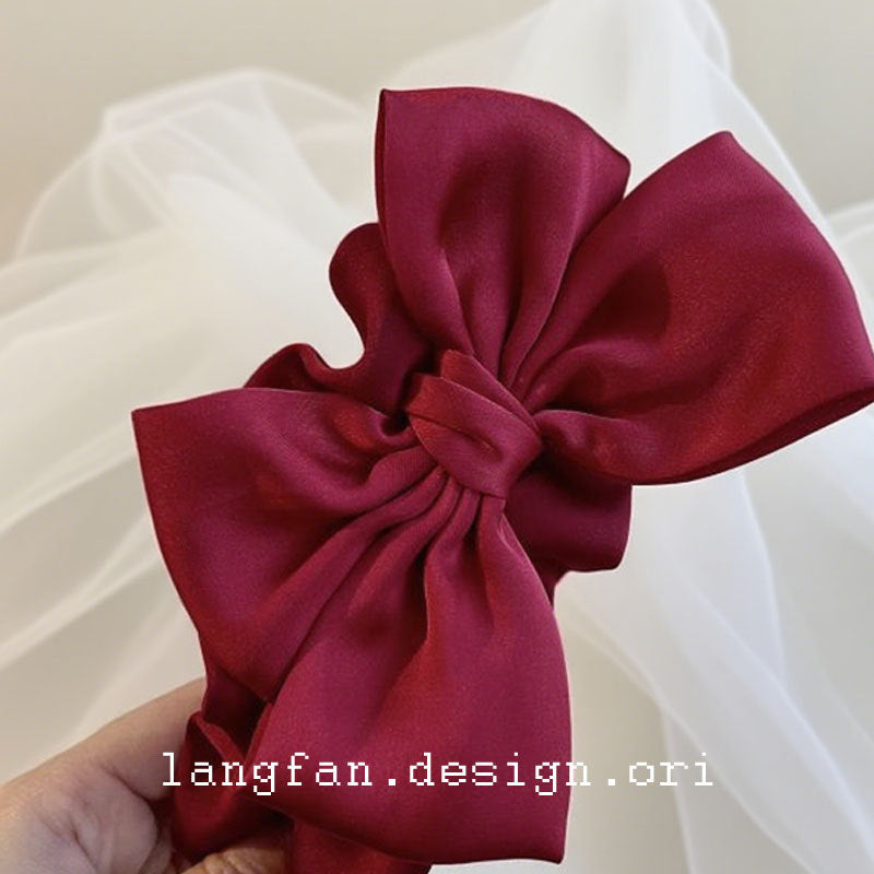 Original Handmade Red Wine Red Bow Hairband Headband Japanese Korean Lolita Ruffled Frill