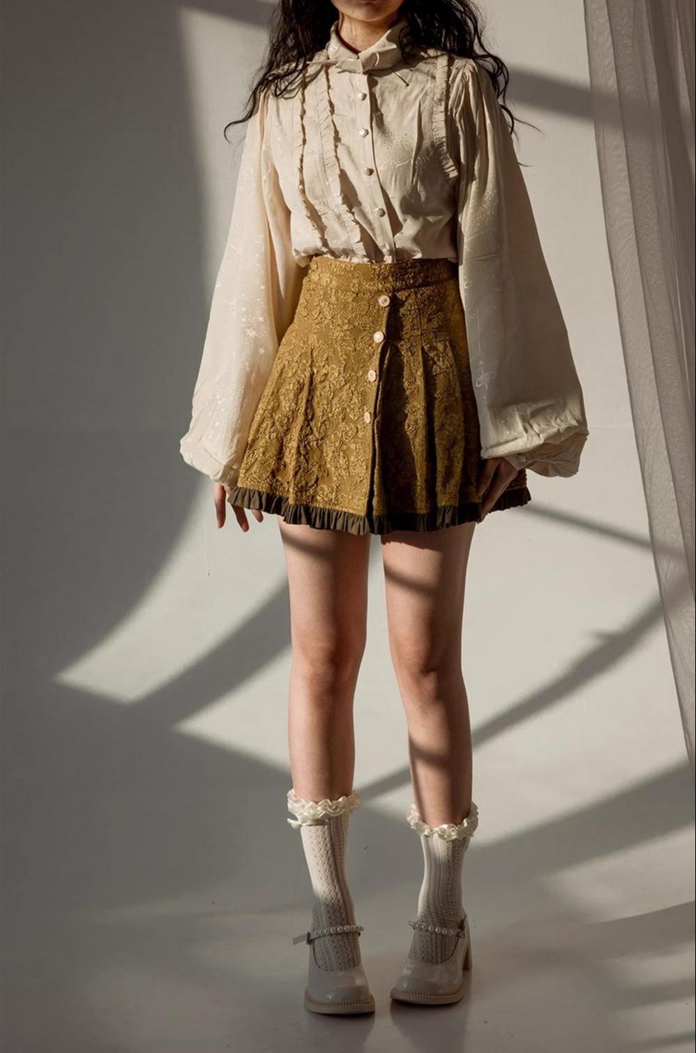 ZJstory - Starry for You - Vintage Lolita shirt with pointed collar and lantern sleeves - product detail 4