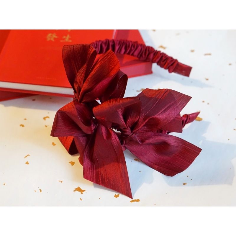 Original Handmade Bow Hairband Headband New Year Wine Red Lolita Ruched Headband