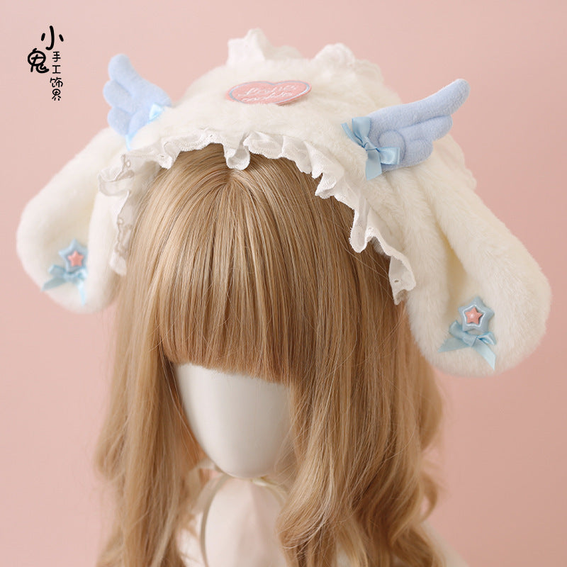 Lolita Bunny Ear Headband Subculture Cute Plush Angel Wings Lolita Hair Accessory Lolita Headwear