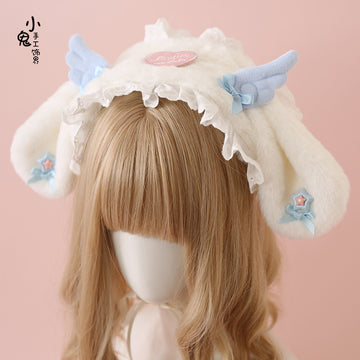 Lolita Bunny Ear Headband Subculture Cute Plush Angel Wings Lolita Hair Accessory Lolita Headwear