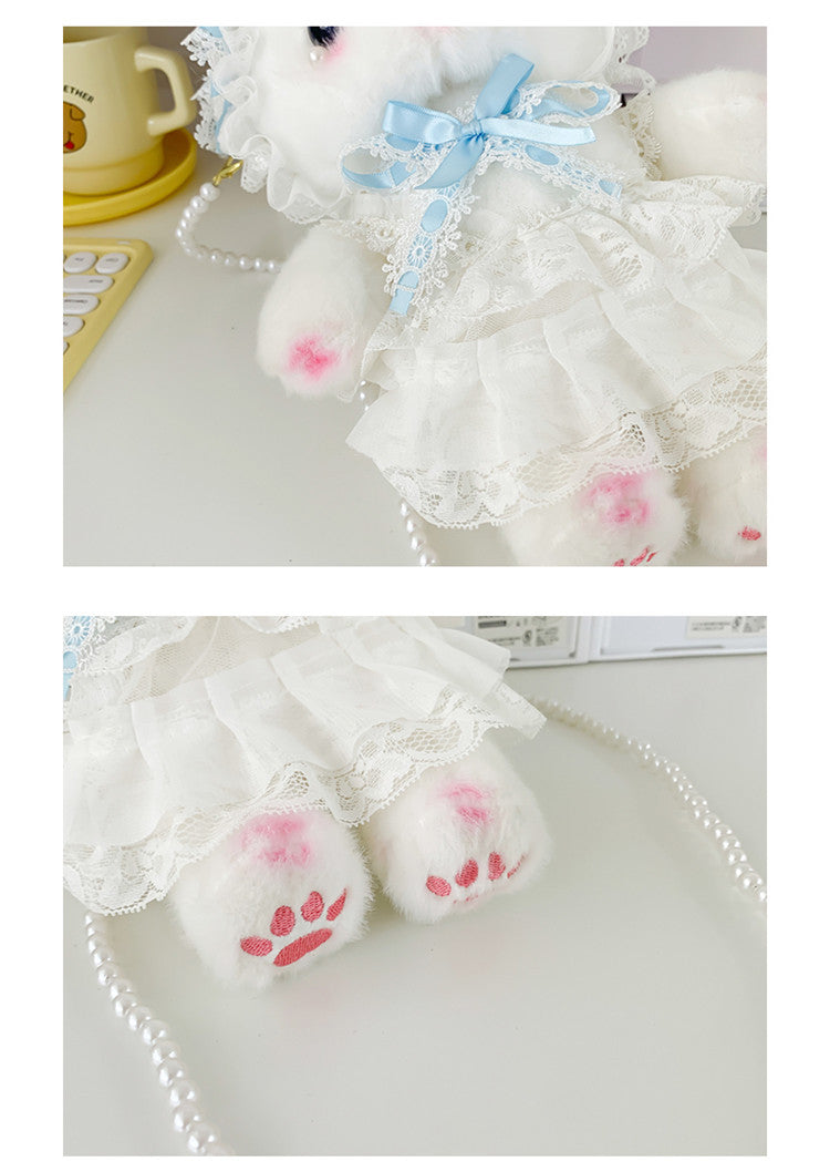 Lop-Eared Bunny Lolita Pearl Chain Doll Bag – 2025 Cute Bow Plush Shoulder Bag