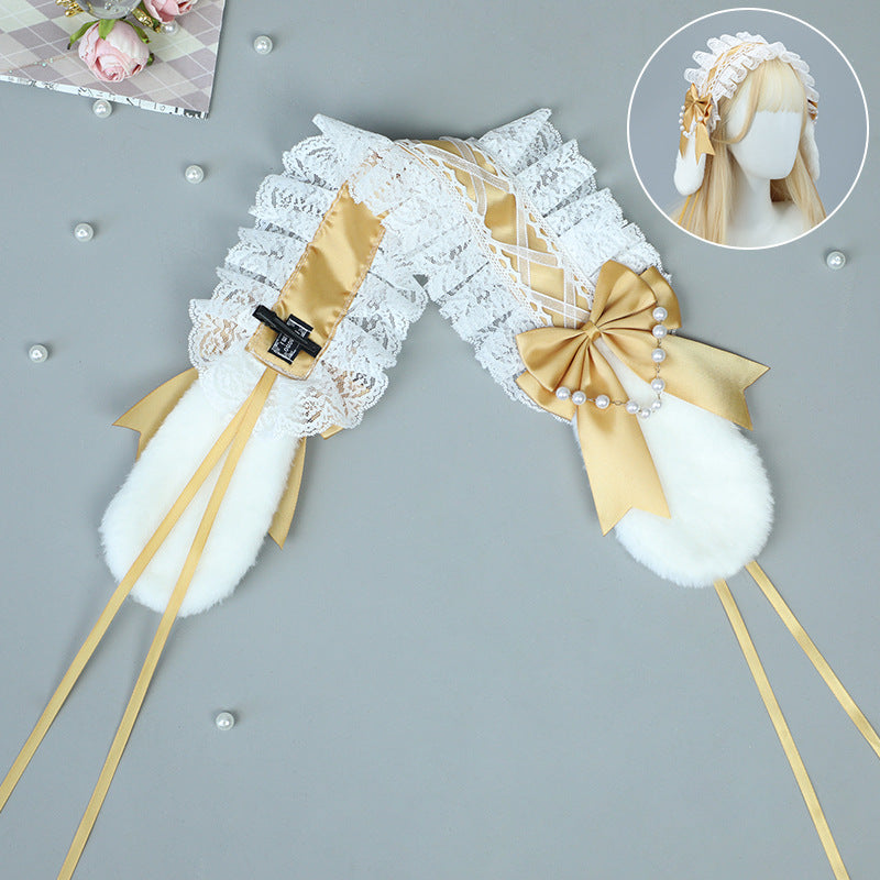 Comic Con Lolita Bunny Ear Headband Bowknot Soft Girl Style Bunny Ear Hair Accessory Anime Maid Lolita Headwear