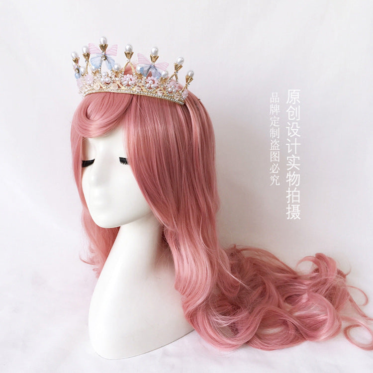 Lolita Girl Crown European Court Retro Pearl Butterfly Rhinestone Hair Crown Crown Tiara Headwear Collection