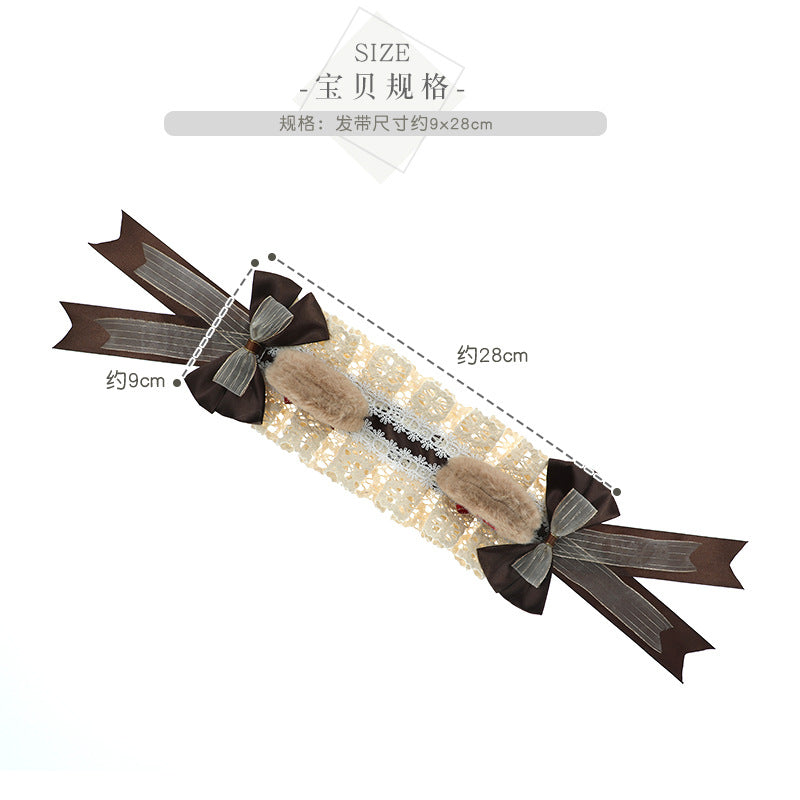 Lolita Headband Cute Japanese Handmade Fashion Accessory Cosplay Comic Exhibition Costume Plush Bear Ear Headband - Lolita Fetch