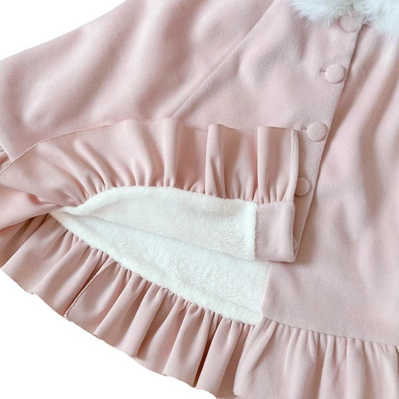 Winter Lolita Rabbit Ear Cape |   Fleece-Lined Thickened Woolen Cape (Blue/Pink, One Size)