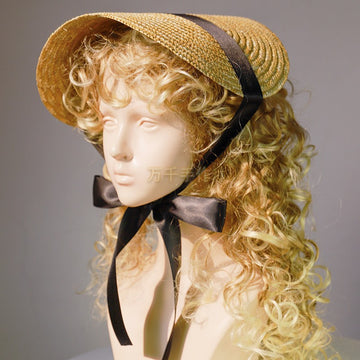 Vintage French Lolita Hat Straw Flat Hat DIY Handmade Vintage Accessories Bnt Lace Strap Hat
