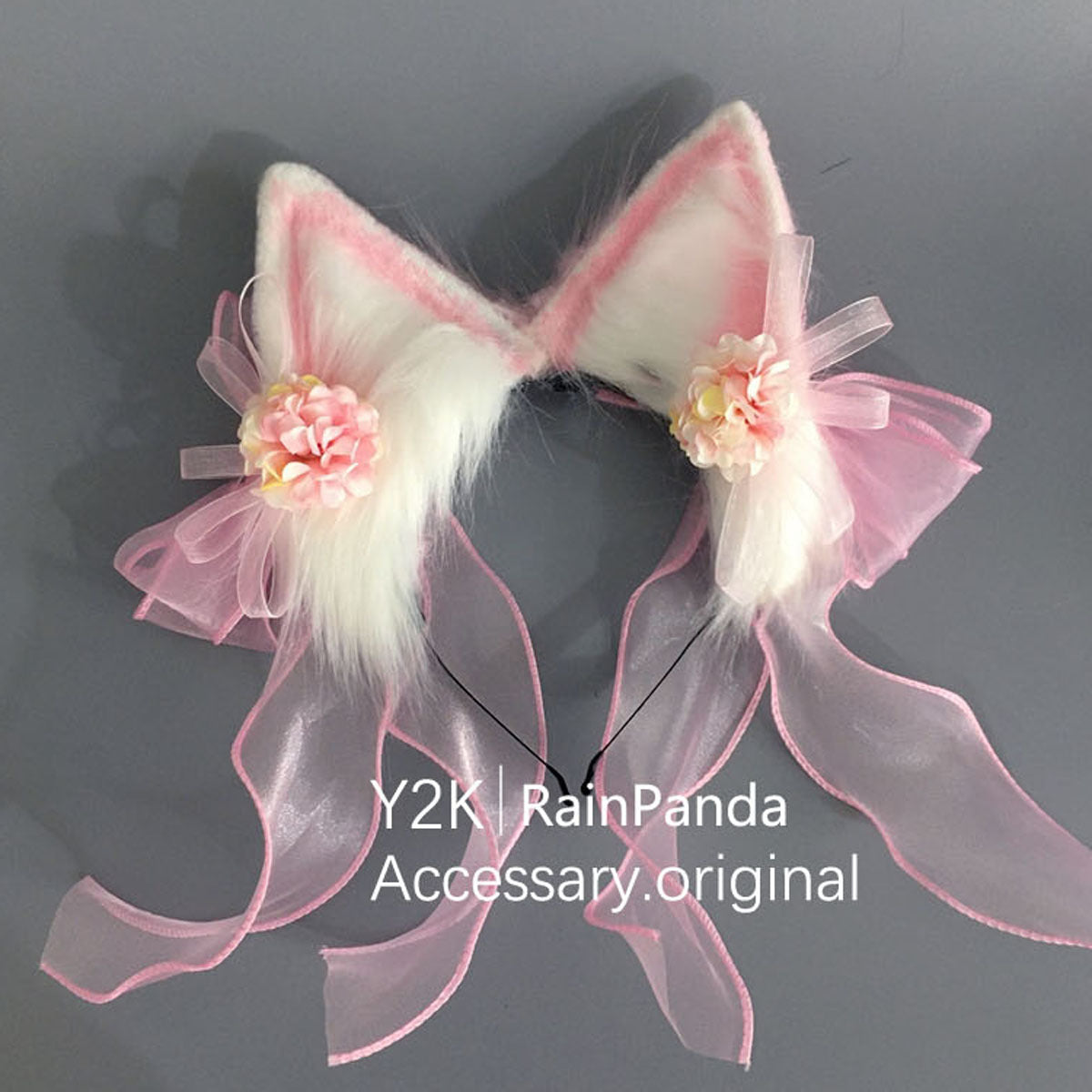 Gorgeous Handmade Lolita Elements Ancient Style Chinese Style Hanfu Hair Accessories Artificial Flower Plush Animal Ear Headband Bow Cat