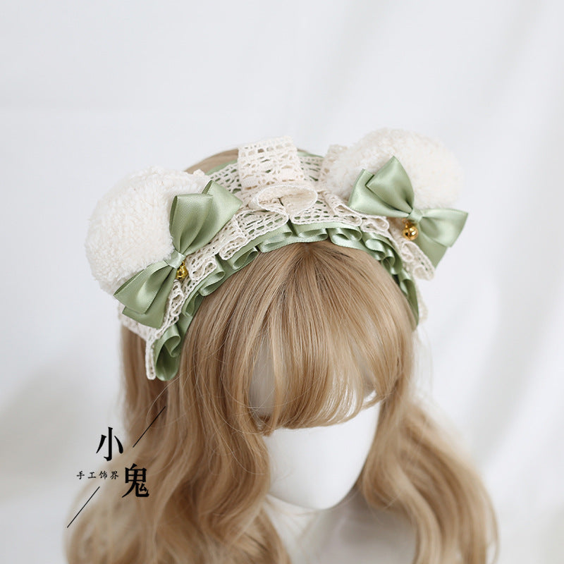 Coffee Color Lolita Bear Ear Headband KC - Bow & Lace Cute Girl Hair A