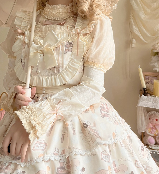 Niu Niu - Plus Size Lolita Jumper Dress - Beige Sweet Short Sleeve JSK Dress