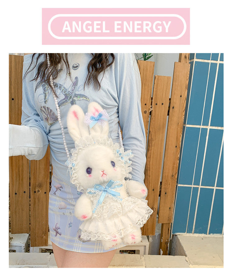 Lop-Eared Bunny Lolita Pearl Chain Doll Bag – 2025 Cute Bow Plush Shoulder Bag