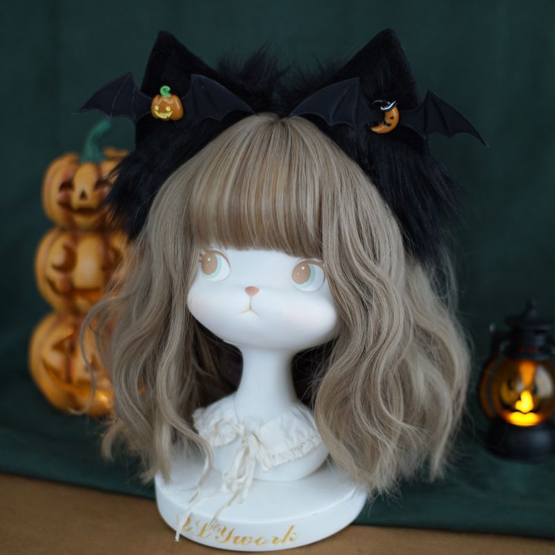 [Handmade Animal Ears] Lolita Halloween Little Devil Pumpkin Black Cat Ear Hair Clip Pair Original Design