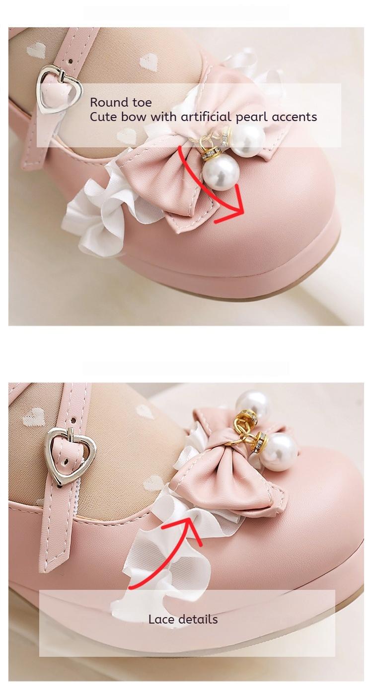 Yana - Round Toe Pearl Chain - Sweet Lolita shoes with a detachable pearl chain and bow - product detail 5