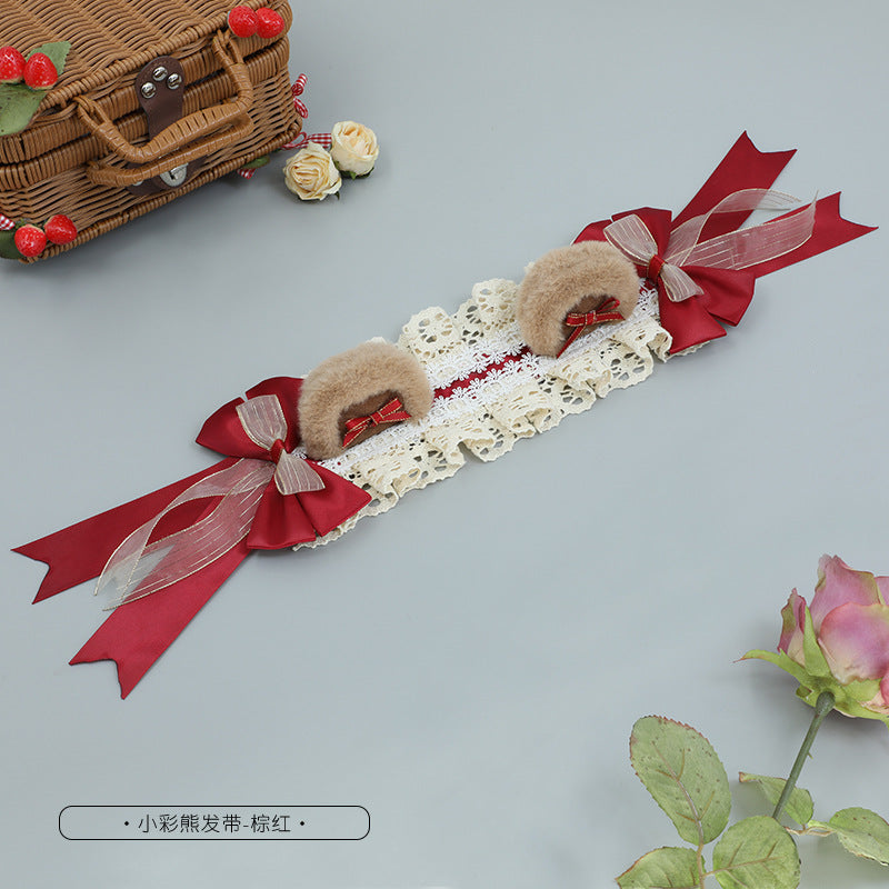 Lolita Headband Cute Japanese Handmade Fashion Accessory Cosplay Comic Exhibition Costume Plush Bear Ear Headband - Lolita Fetch