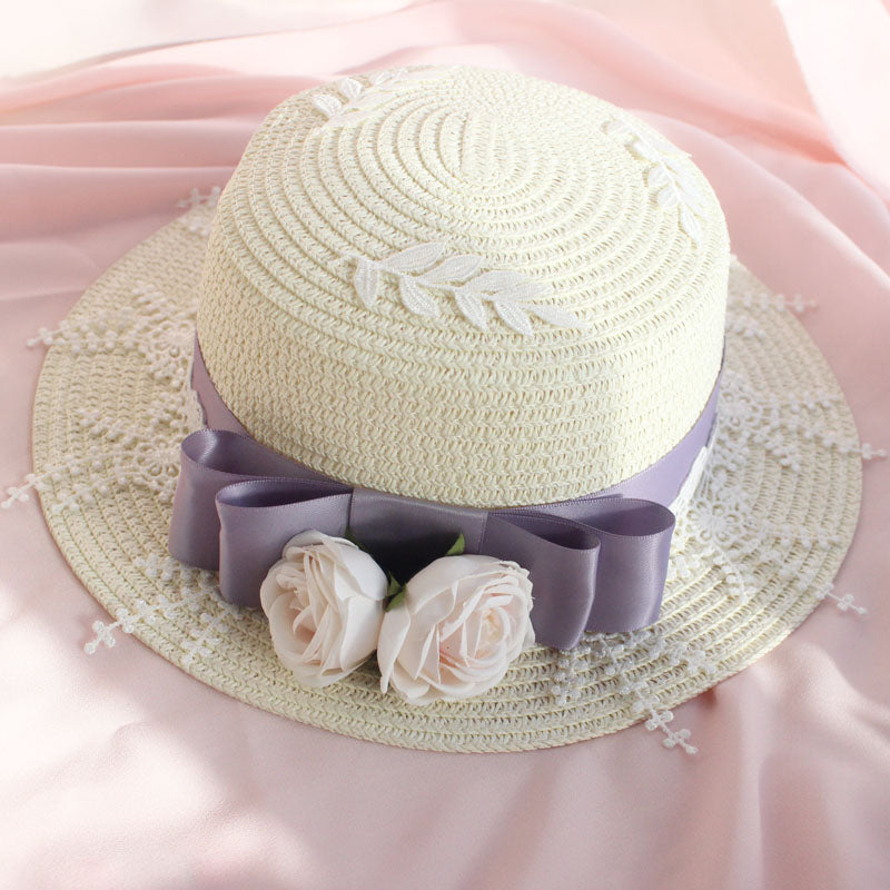 LolitaFetch straw sun hat with a bowknot, elegant and versatile headdress perfect for daily wear and sun protection.