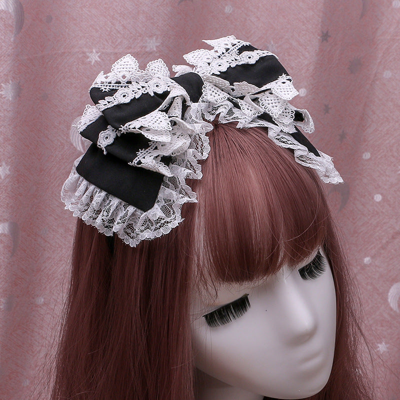 Handmade Japanese Lolita Hair Clip Soft Girl Hair Accessory Lolita Lace Bow Hairband Wrap