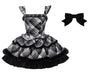 Schwarzes Plaid-JSK + schwarze Schleifenbrosche / S