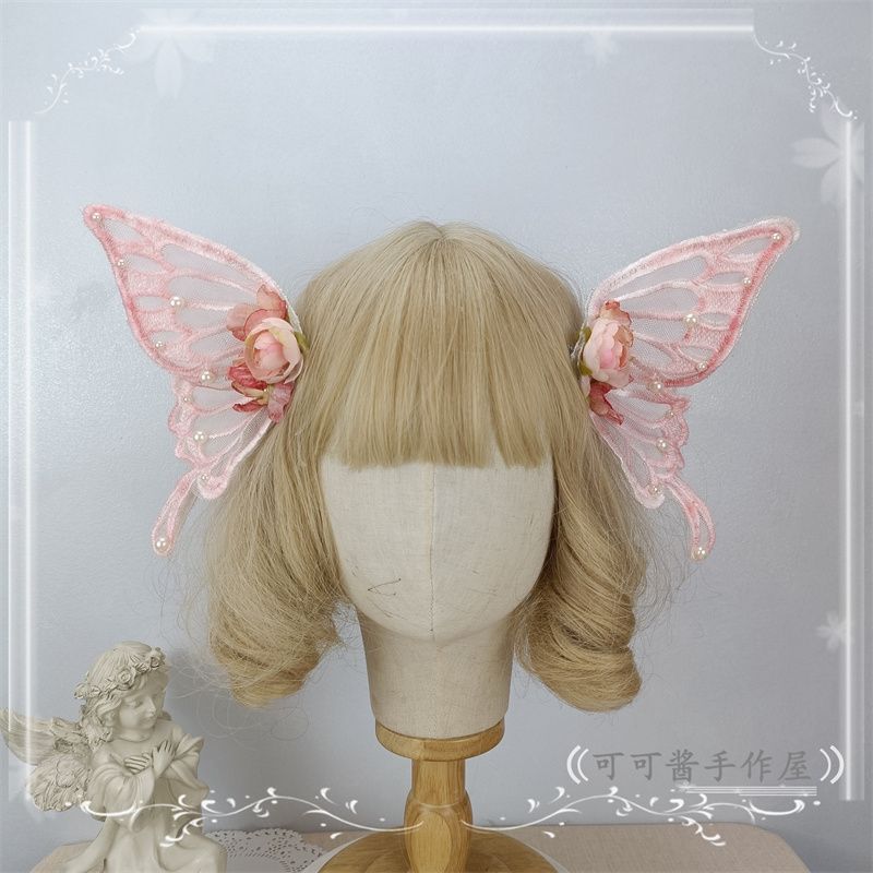 Original handmade Lolita large butterfly hair clip pair, ancient style Hanfu headdress with back press, by LolitaFetch.