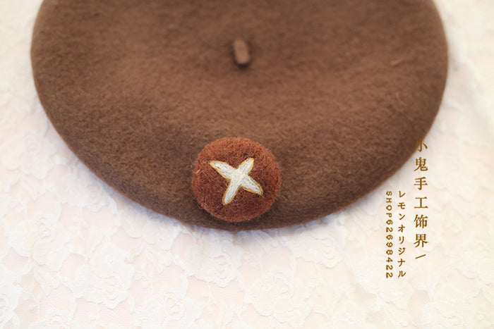 Lolita Bear Beret Handmade Wool Felt Mushroom Beret Super Cute Hat Artist Hat