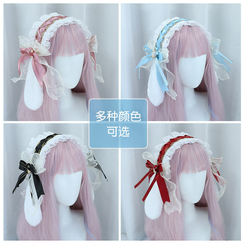 Kawaii Paper Cake Rabbit Hairband - Handmade Lace Trim Lolita Cosplay Accessory