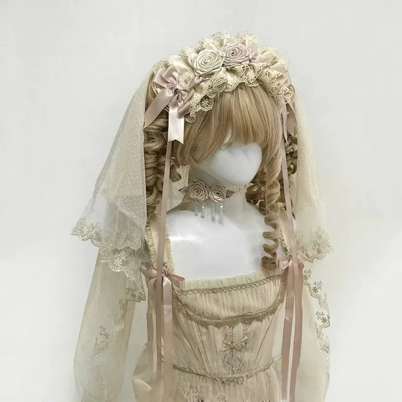 The Accessories' Story - Champagne Classic - Lolita headwear and choker options with floral accents - product detail 4