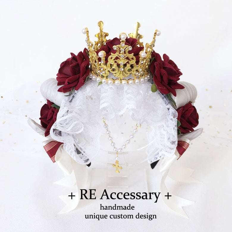 Subculture Gothic Lolita Headband Crown Horn Lolita Hair Accessory Dark Witch Gorgeous KC Veil Headpiece