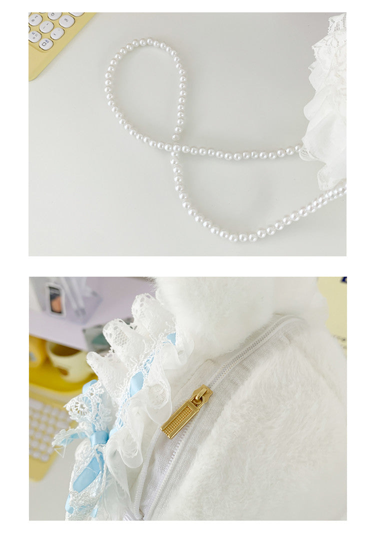 Lop-Eared Bunny Lolita Pearl Chain Doll Bag – 2025 Cute Bow Plush Shoulder Bag