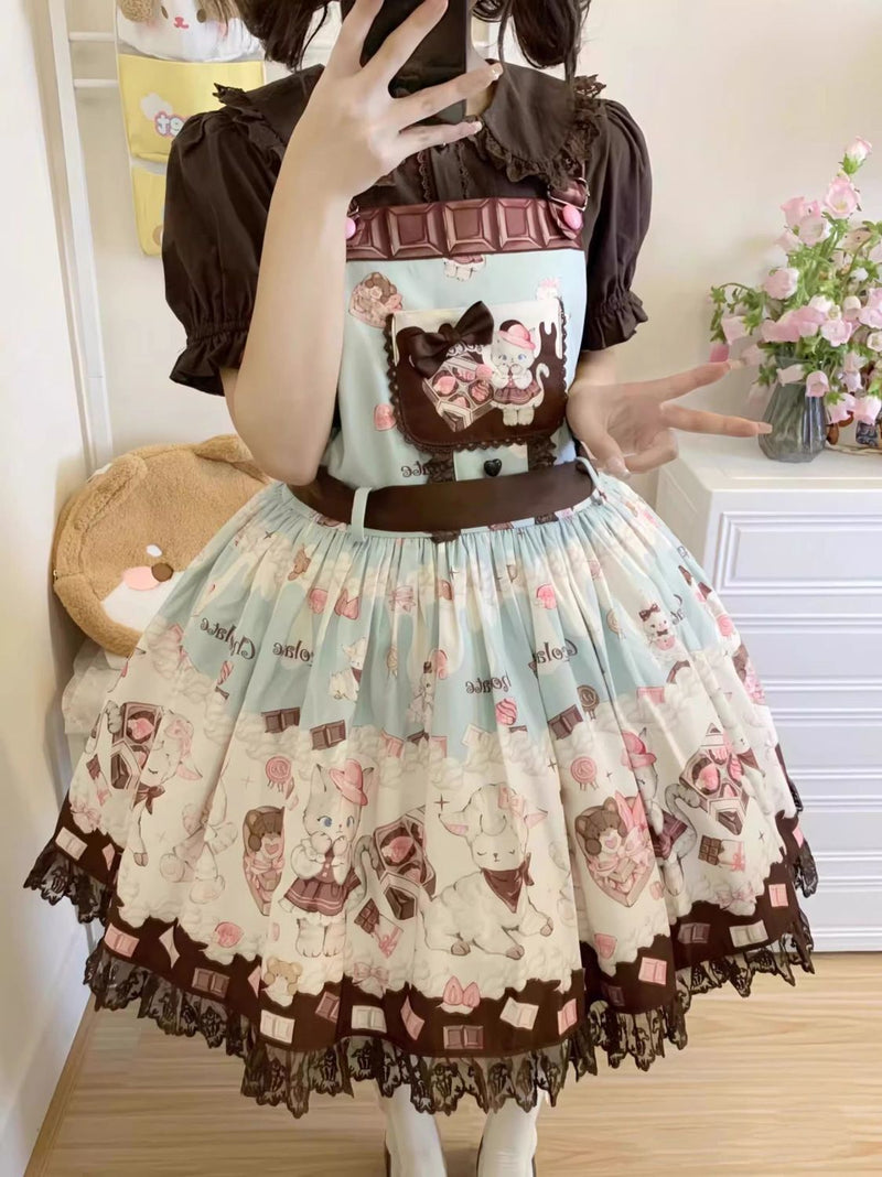 Soft Chocolate Peter Pan Collar Lolita Blouse - coffee brown, pink and apricot colour options
