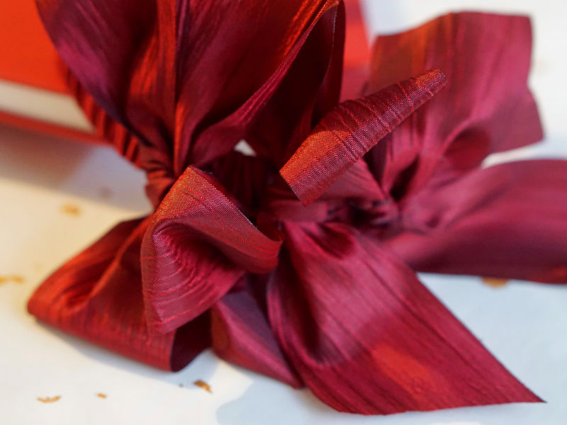 Handmade wine red Lolita fashion bow headband with ruched detailing, stylish accessory by LolitaFetch for elegant looks.
