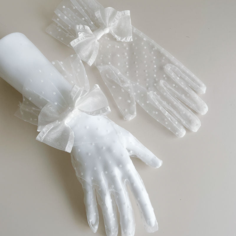 Black & White Two-tone Lace Polka Dot Gloves - Lolita Mesh Sleeves Cla Style Wedding Edition