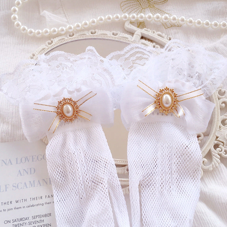 Original Handmade Lolita Bride Gloves Tea Party Lolita Elegant Summer Lace Trim Sleeve Accessories