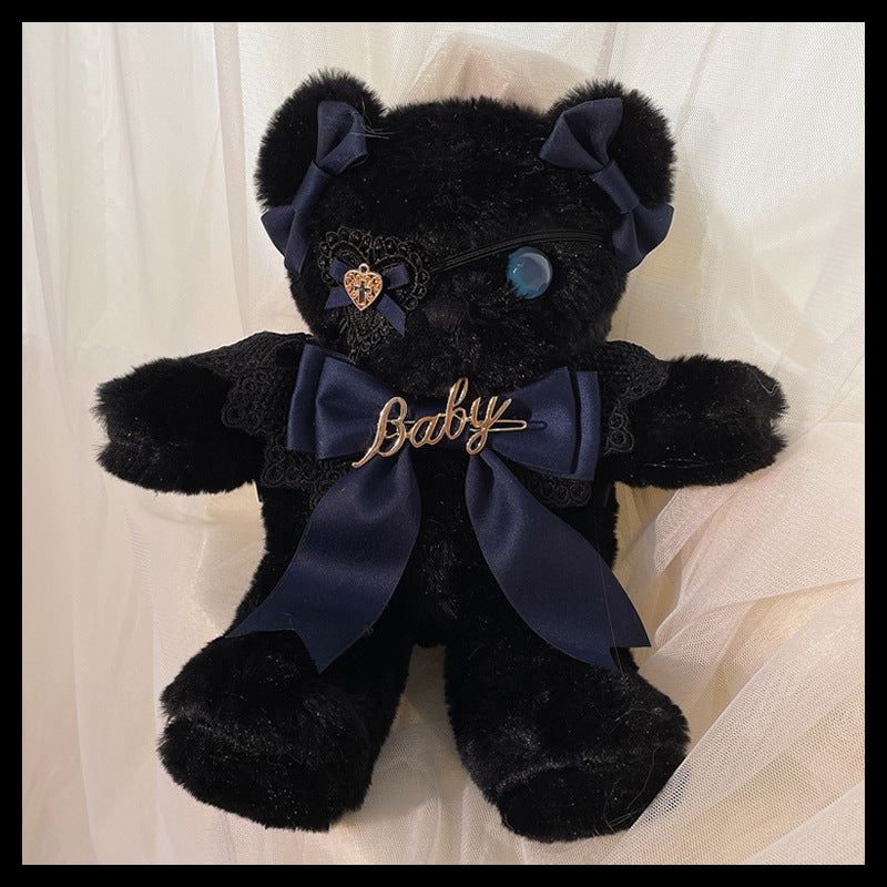Original Handmade Design Lolita Black Eye Mask Bear Bag - Single Shoulder Black Velvet Handbag