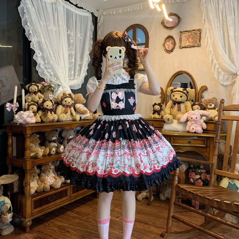 Coffee Rabbit Sweet Berry Bunny Printed Lolita JSK Set